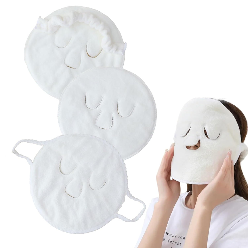 3 Pcs 3 Holes Towel Mask Reusable Face Towel Mask Facial Steamer Cold Hot Compress Moisturizing Beauty Skin Care Spa Towels for Women Girls Hot Cold Skin Care Daily Use