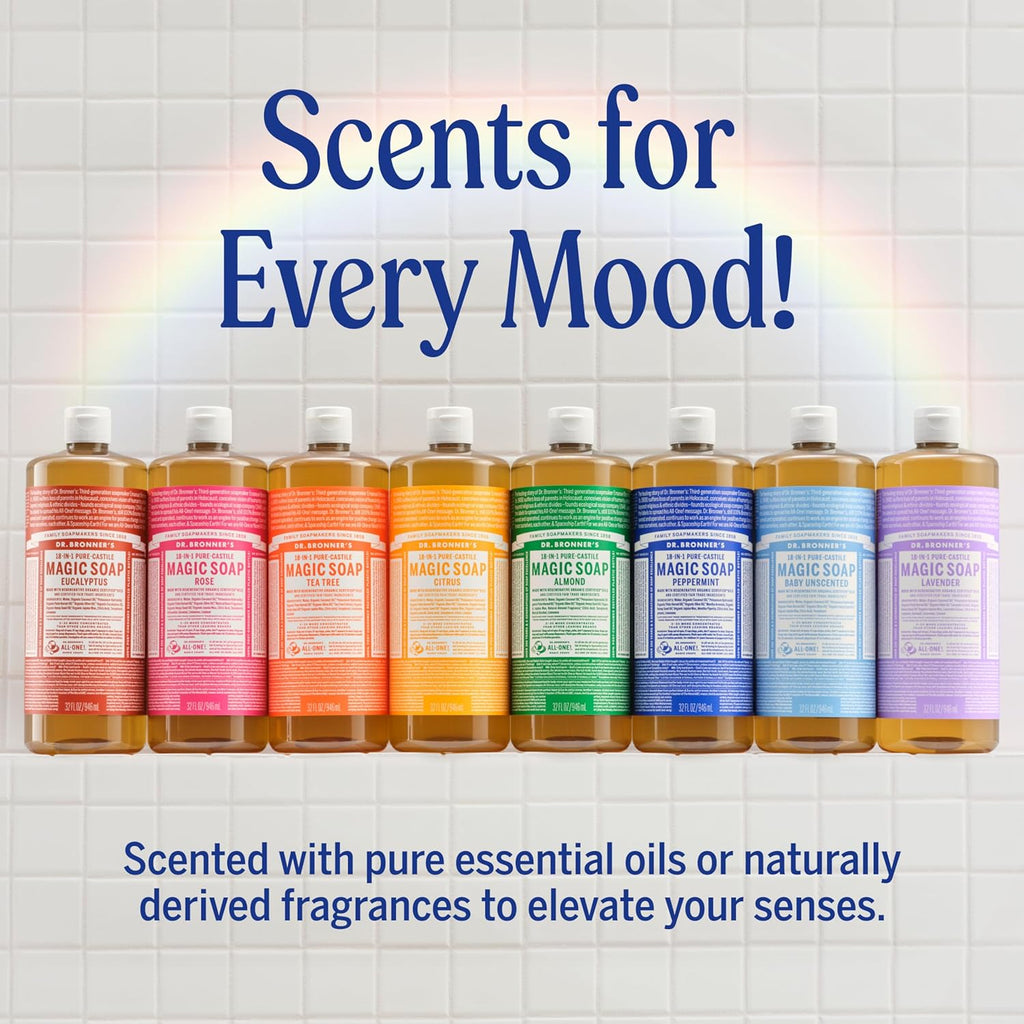 Pure-Castile Magic Liquid Soap - Made with Regenerative Organic Certified Oils - 18-In-1 Uses for Face, Body, Hand Gentle on Baby & Sensitive Skin Body Wash Unscented,32Oz