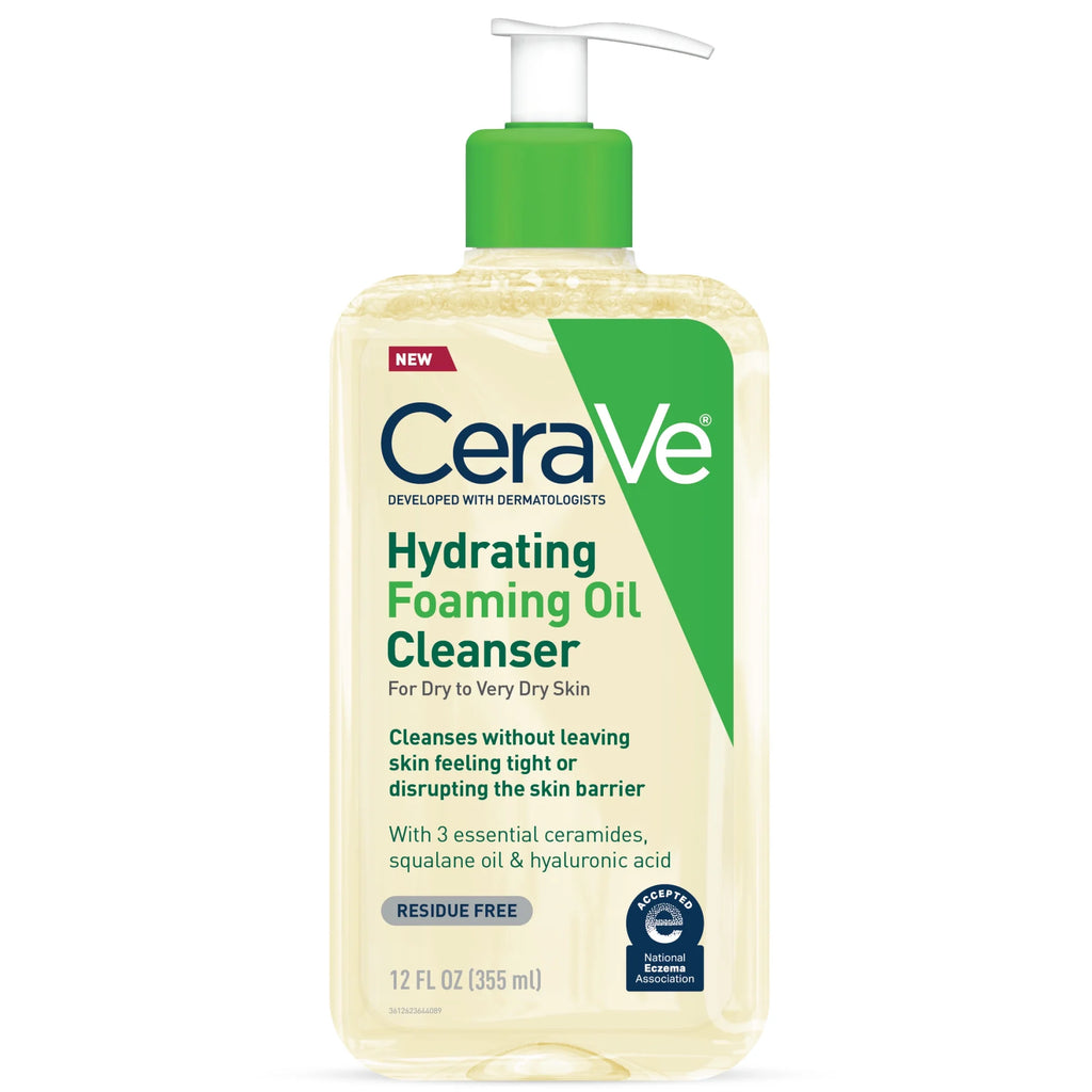 Hydrating Foaming Oil Cleanser, Daily Face Wash for Dry to Very Dry Skin, 12 Fl Oz